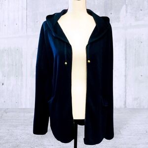SAGA Women's Long Sleeve Jacket w Hood Mixed Media Contrasting Fabric Blue Size3
